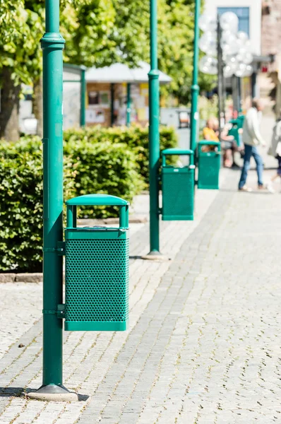 Green trash cans Stock Photo