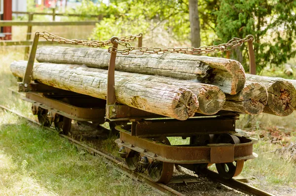 Old railway wagon with timber — Stock Photo, Image