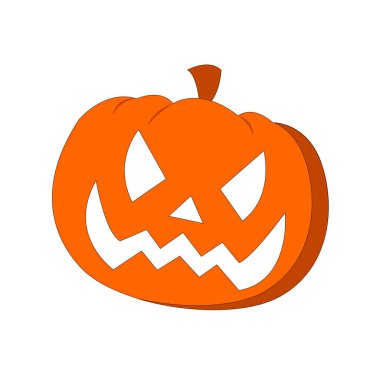 Beyaz gözlü ve dudaklı turuncu Cadılar Bayramı kabağı. Gülümsüyor. Cadılar Bayramı partisi için dijital vektör çizimi, çıkartma, afiş, poster, yüz maskesi.