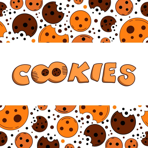 Cookies Logotipo Letras Mano Vector Digital Ilustración Patrón Galletas Marrones — Vector de stock