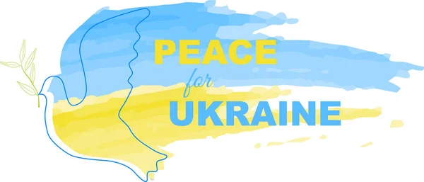 Friedenstaube mit der Farbe der ukrainischen Nationalflagge. Inschrift Frieden für die Ukraine. Zweig des Olivenbaums. Stoppt die russische Aggression. — Stockvektor