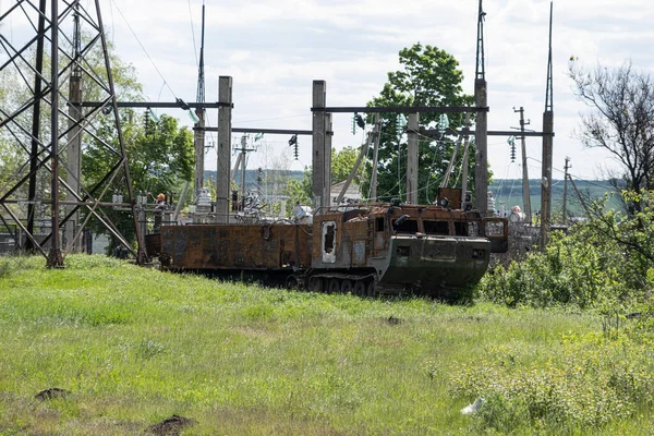 Burnt Russian Tank War Ukraine 2022 Russian Missiles Kharkiv Countryside — ストック写真