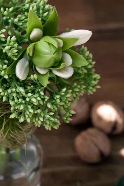 Bouquet of wild flowers in the style of Provence with nuts — Stock Photo, Image