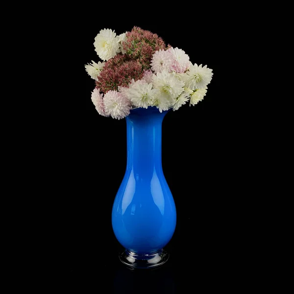 Antike Porzellanvase Mit Floralem Muster Vase Mit Blumen Auf Schwarzem — Stockfoto