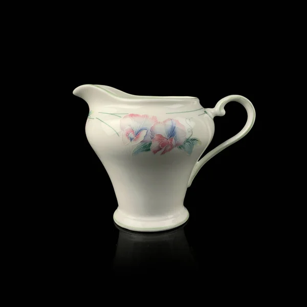 Antikes Geschirr Für Den Tisch Vintage Porzellan Milchkanne Mit Floralem — Stockfoto