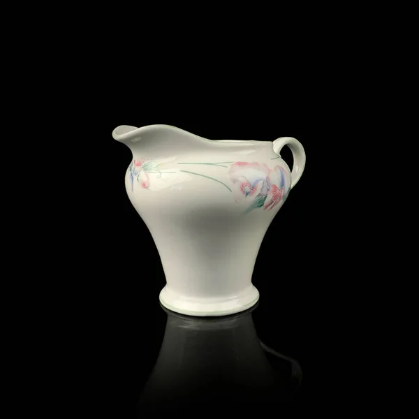 Antikes Geschirr Für Den Tisch Vintage Porzellan Milchkanne Mit Floralem — Stockfoto