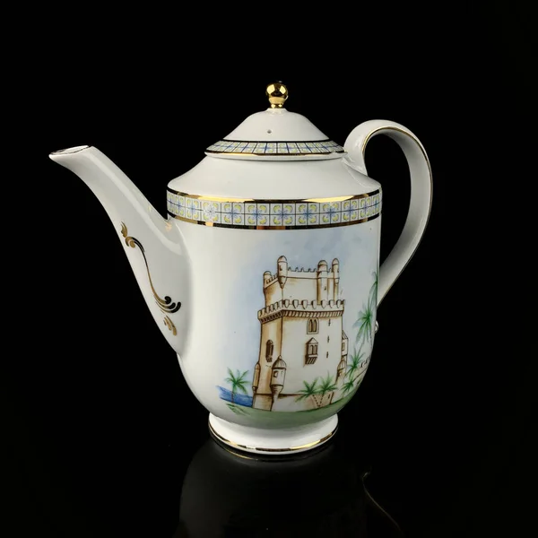 Antike Figur Teekanne Mit Handbemalung Retro Teekanne Mit Dem Bild — Stockfoto