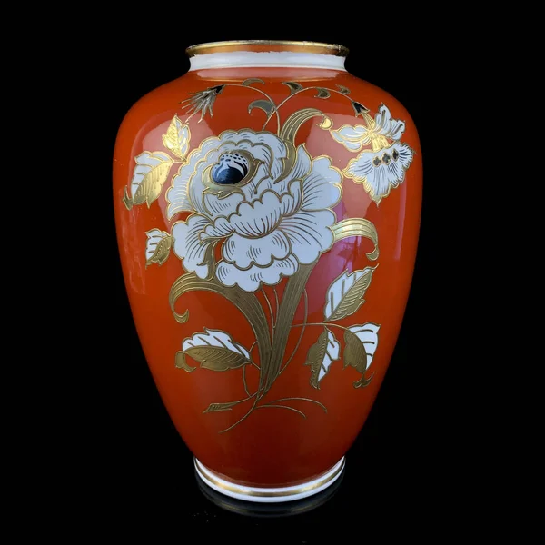 Antique Vase Oriental Style Black Isolated Background Vintage Vase Flower — Stock Photo, Image