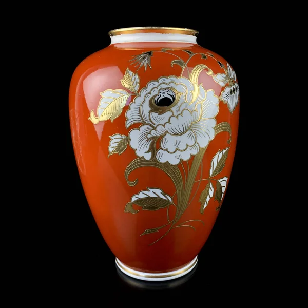 Antique Vase Oriental Style Black Isolated Background Vintage Vase Flower — Stock Photo, Image