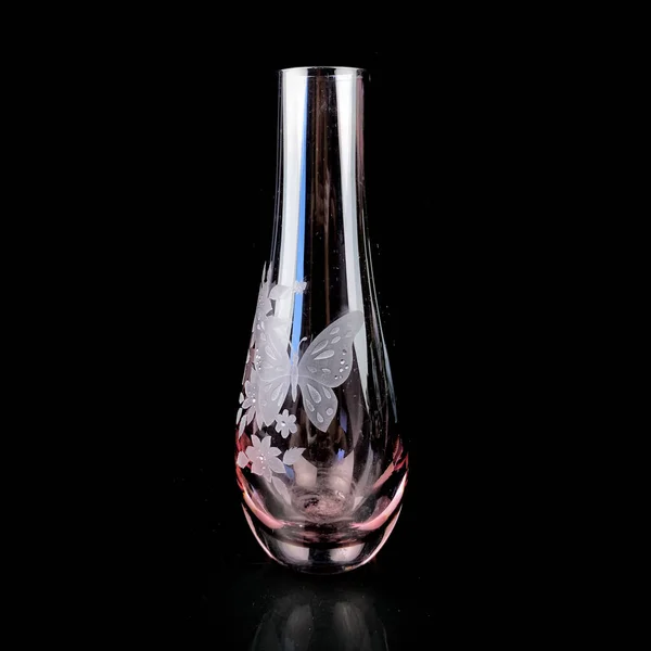 Vase Cristal Antique Sur Fond Noir Isolé Vase Verre Vintage — Photo
