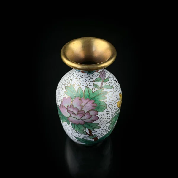 Antike Vase Orientalischen Stil Auf Schwarzem Hintergrund Vase Mit Blumenmuster — Stockfoto