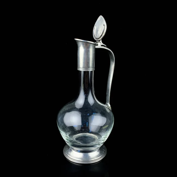 Antieke Glazen Karaf Met Een Metalen Hals Retro Decanter Voor — Stockfoto