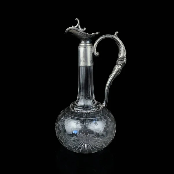 Decanter Vetro Antico Con Collo Figure Metalliche Decanter Retrò Alcol — Foto Stock