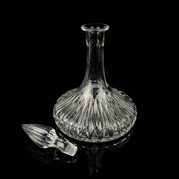 Antik Üveg Dekanter Geometriai Mintával Retro Decanter Alkohol Fekete Elszigetelt — Stock Fotó