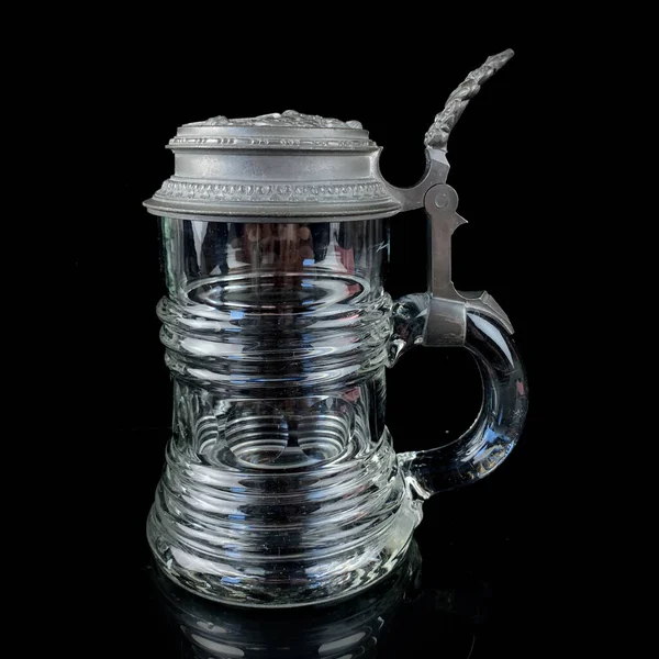 Engraved Antique Glass Mug Vintage Mug Metal Lid Black Isolated — Foto Stock