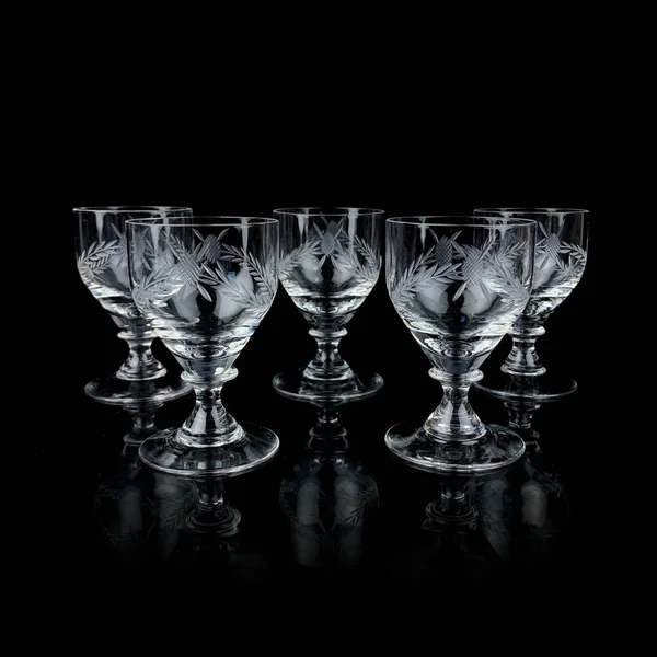 Set Crystal Antique Wine Glasses Vintage Glass Set Glasses Alcoholic — Fotografia de Stock