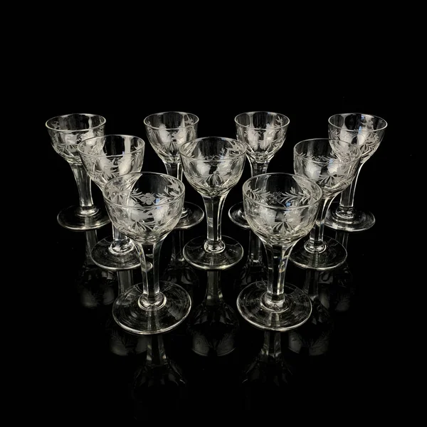 Set Bicchieri Vino Antichi Cristallo Bicchiere Vintage Set Bicchieri Bevande — Foto Stock
