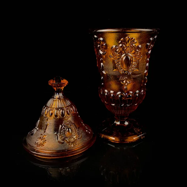 Crystal Antique Orange Urn Vintage Colored Glass Urn Engraving Black — Foto de Stock