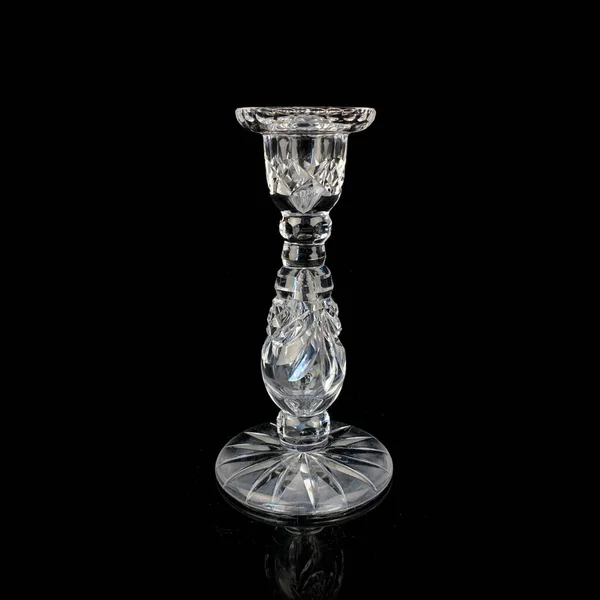 Antique Glass Candlestick Crystal Vintage Candlestick Black Isolated Background — Stock Photo, Image