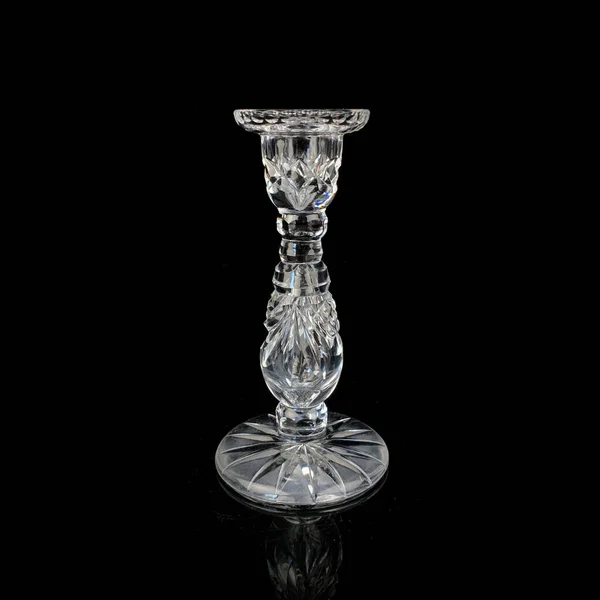 Antique Glass Candlestick Crystal Vintage Candlestick Black Isolated Background — Foto de Stock