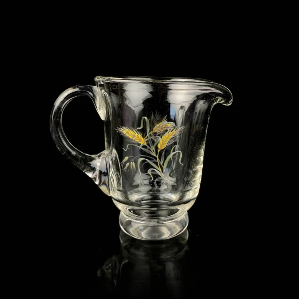 Crystal Antique Mug Floral Pattern Vintage Glass Gravy Boat Black — стоковое фото