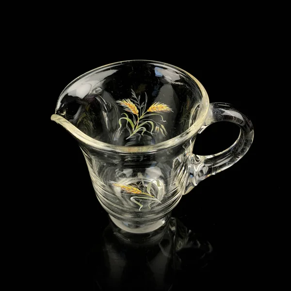 Crystal Antique Mug Floral Pattern Vintage Glass Gravy Boat Black — Stock Photo, Image