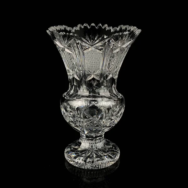 Crystal Antique Figured Flower Vase Vintage Vase Engraving Black Isolated — Stock Photo, Image