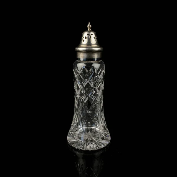 Crystal Vessel Pepper Salt Glass Bottle Pepper Salt Black Isolated — Foto de Stock