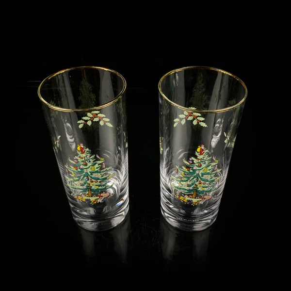 Set Crystal Antique Wine Glasses Drinks New Year Pattern Vintage — ストック写真