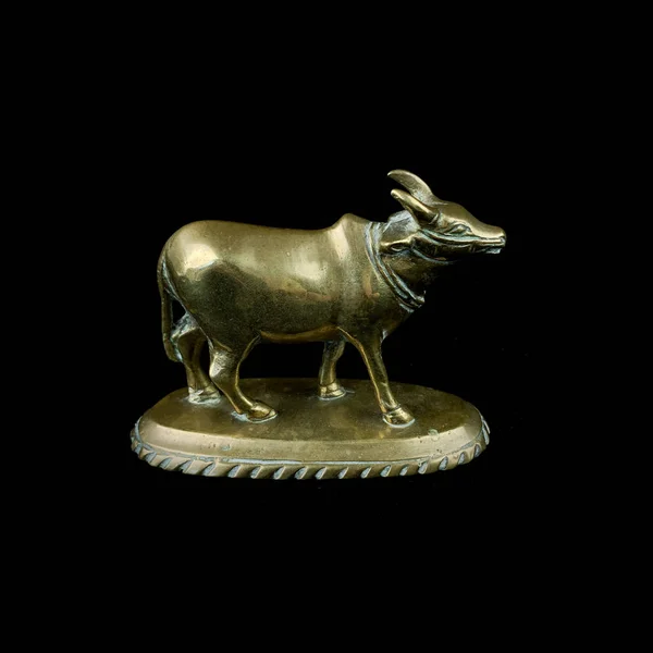 Estatuilla Antigua Cobre Una Vaca Sagrada India Estatuilla Oro Vintage —  Fotos de Stock