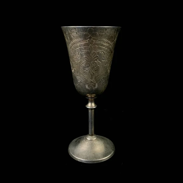 Antique Metal Glass Vintage Gold Glass Alcoholic Beverages Engraved Latin — Photo