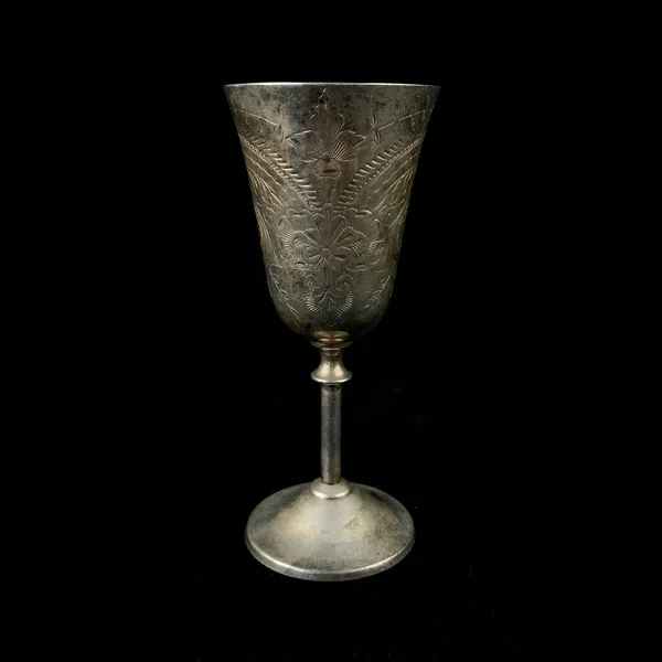 Antique Metal Glass Vintage Gold Glass Alcoholic Beverages Engraved Latin — Foto de Stock