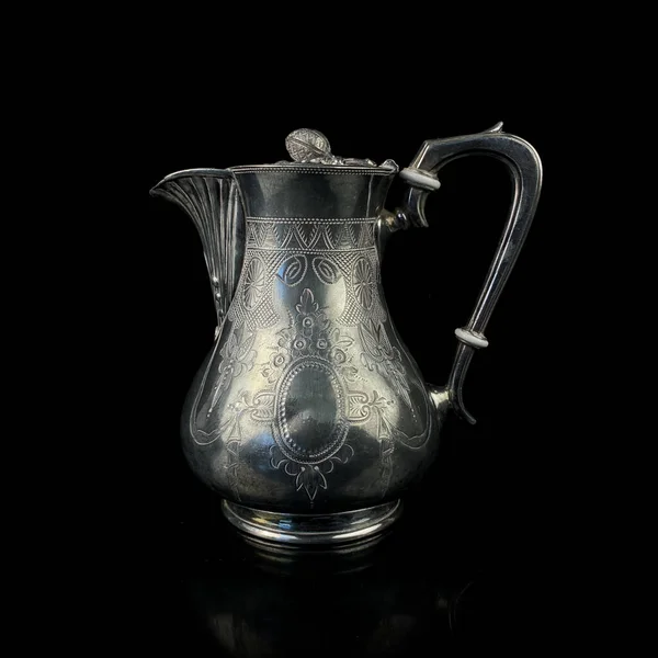 Antique Metal Milk Jug Metal Jug Engraving Black Isolated Background — Foto de Stock