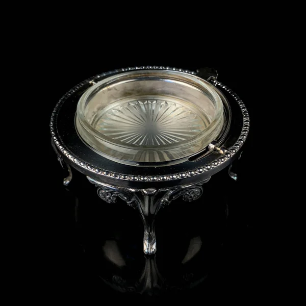 Antique Metal Candy Box Silver Box Metal Sugar Bowl Engraving — Stok fotoğraf