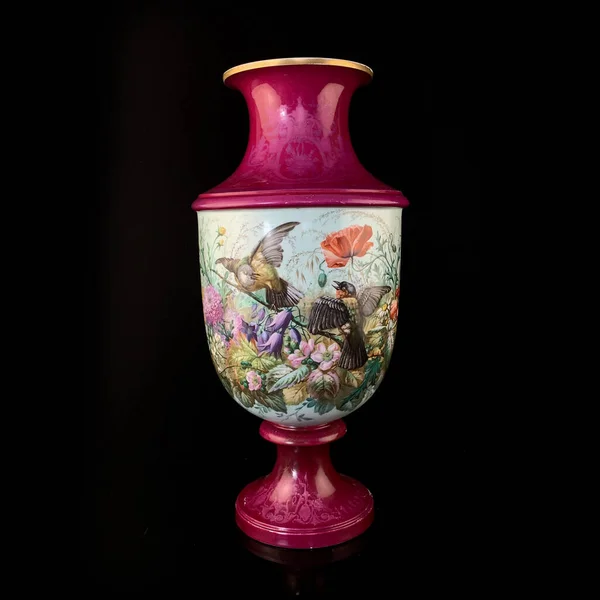 Antique Ceramic Vase Picturesque Pattern Vintage Vase Painting Black Isolated — Stock Photo, Image