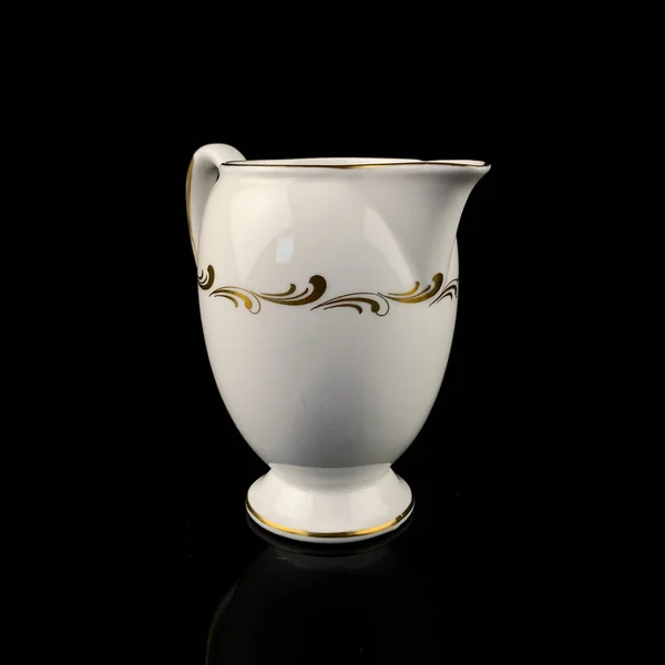 Weiße Antike Milchkanne Mit Goldmuster Retro Gefäß Für Milch Kaffee — Stockfoto