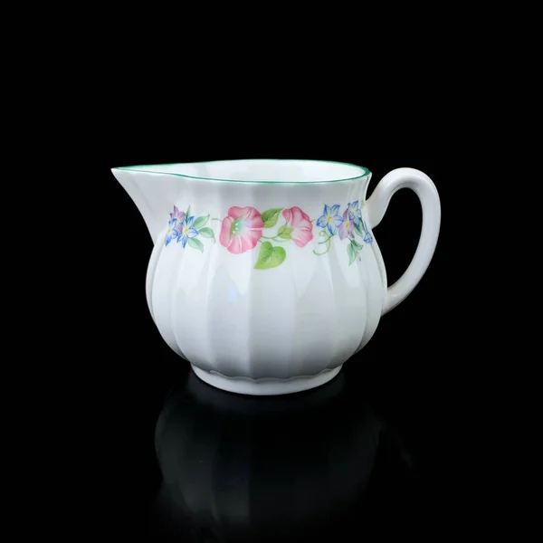 Antike Milchkanne Mit Floralem Muster Retro Gefäß Für Milch Kaffee — Stockfoto
