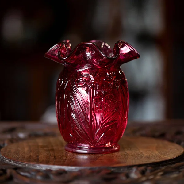 Antique Red Glass Flower Vase Interior Vase Flowers Luxury Interior — Stock Photo, Image