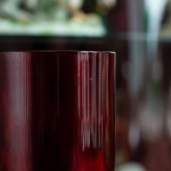 Antique Red Glass Flower Vase Interior Figured Vase Close Macro — ストック写真