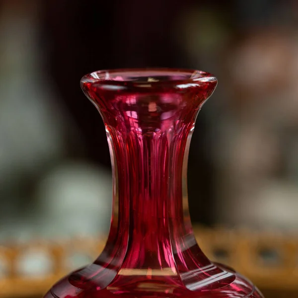 Antique Red Glass Flower Vase Interior Figured Vase Close Macro — Photo
