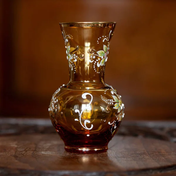 Antique Orange Glass Vase Flower Pattern Luxury Interior Hand Painted — Foto de Stock