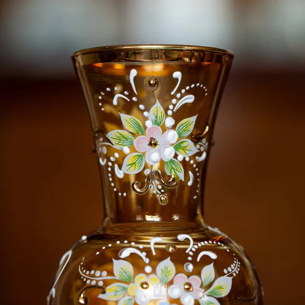 Antique Orange Glass Vase Flower Pattern Luxury Interior Hand Painted — Stock fotografie