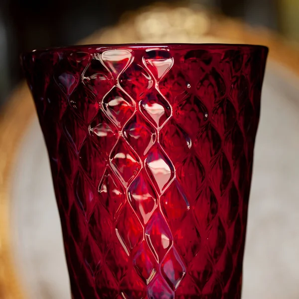 Macro Glass Texture Antique Red Glass Flower Vase Interior Figured — Stock Fotó