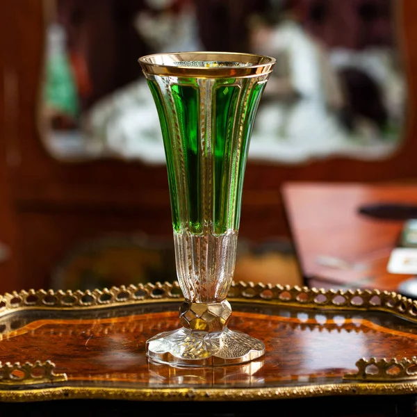 Glass Antique Green Vase Luxury Interior Crystal Vase Gold Painting — Photo