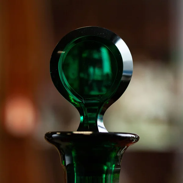 Green Antique Glass Close Luxury Interior Bohemian Glass Closeup — 图库照片