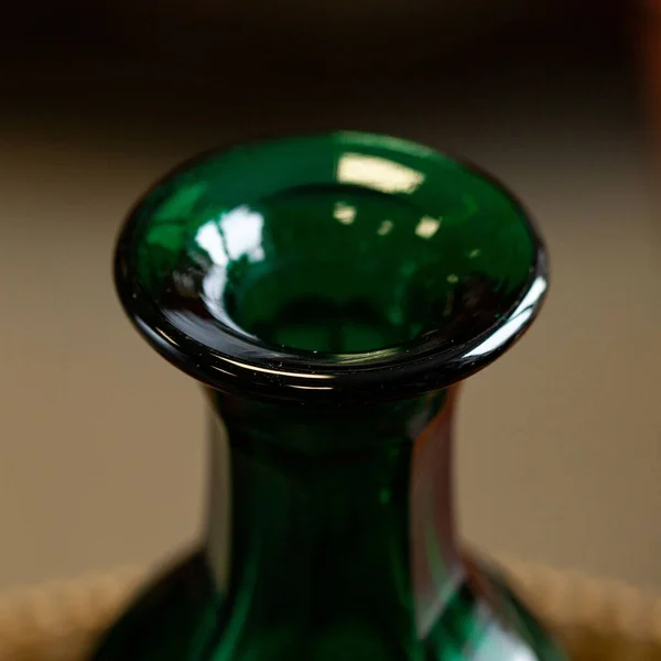 Green Antique Glass Close Luxury Interior Bohemian Glass Closeup — стоковое фото