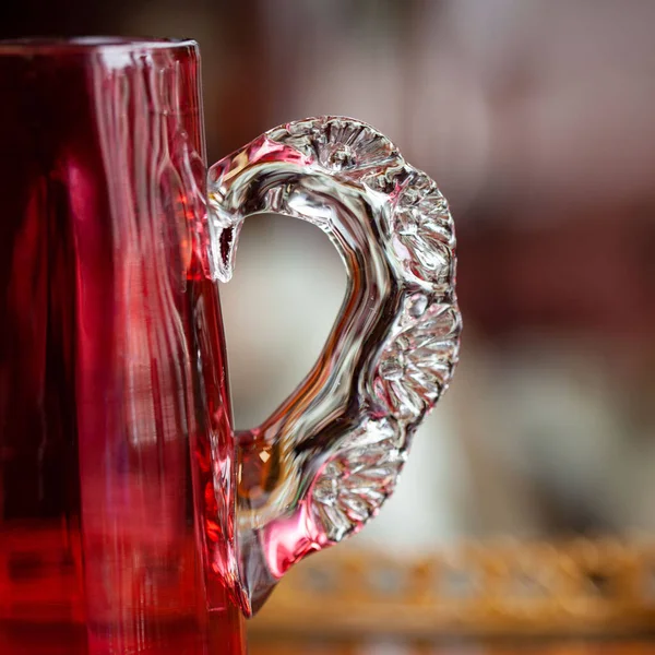 Glass Red Mug Luxury Interior Crystal Cup Unusual Handmade Bohemian — Stock Photo, Image