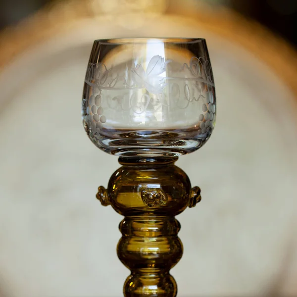 Orange Glass Goblet Unusual Shape Luxurious Interior Orange Goblet Close — Fotografia de Stock