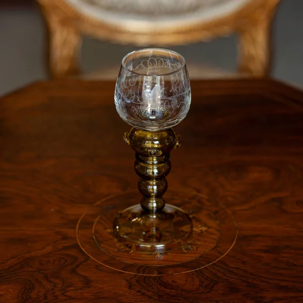 Orange Glass Goblet Unusual Shape Luxurious Interior Orange Goblet Close — Fotografia de Stock