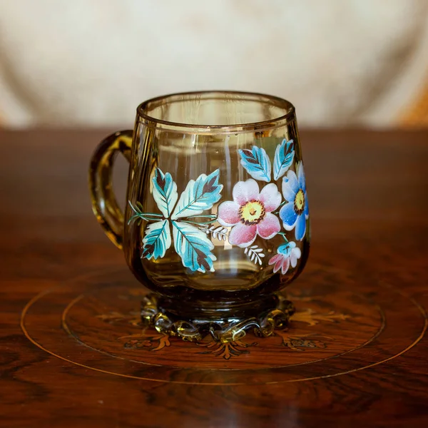 Glass Orange Cup Luxury Interior Crystal Cup Flower Pattern Bohemian — Stockfoto